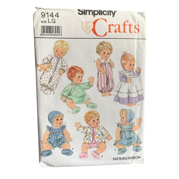 Simplicity Crafts 9144 Baby Doll Clothes Pattern Size 17" 18" Doll 1989 - Picture 1 of 3